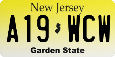 NJ license plate A19WCW