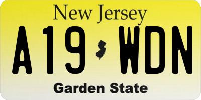 NJ license plate A19WDN