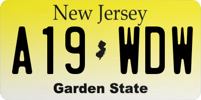NJ license plate A19WDW