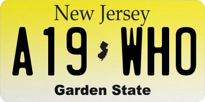 NJ license plate A19WHO