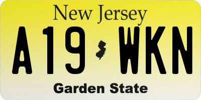 NJ license plate A19WKN