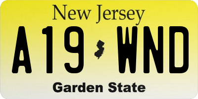 NJ license plate A19WND