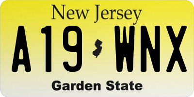 NJ license plate A19WNX