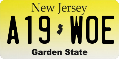 NJ license plate A19WOE