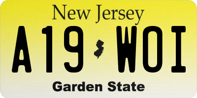 NJ license plate A19WOI