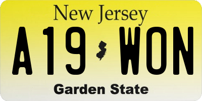 NJ license plate A19WON