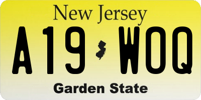 NJ license plate A19WOQ