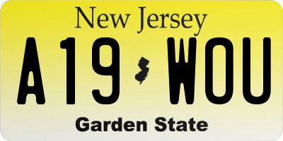 NJ license plate A19WOU