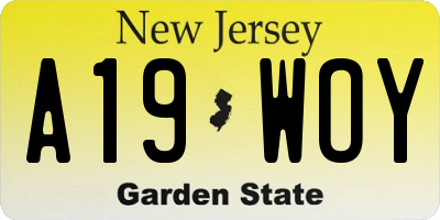 NJ license plate A19WOY