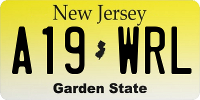 NJ license plate A19WRL