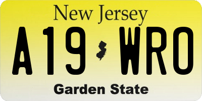 NJ license plate A19WRO