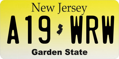 NJ license plate A19WRW