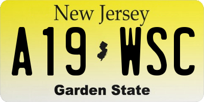 NJ license plate A19WSC
