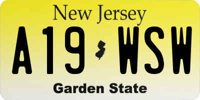 NJ license plate A19WSW