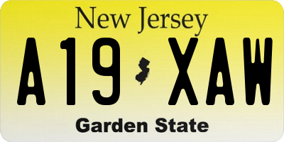 NJ license plate A19XAW