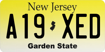 NJ license plate A19XED