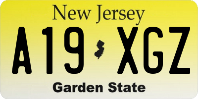 NJ license plate A19XGZ