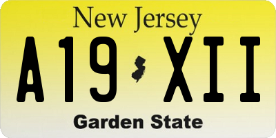 NJ license plate A19XII