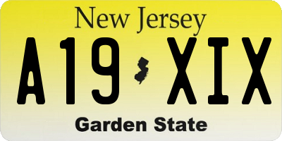 NJ license plate A19XIX