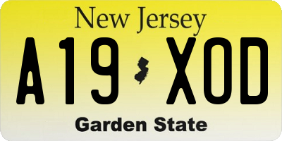 NJ license plate A19XOD