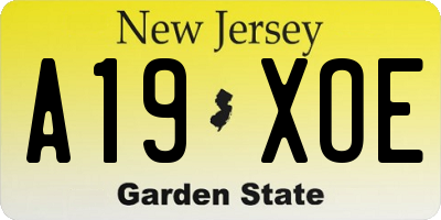 NJ license plate A19XOE