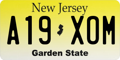 NJ license plate A19XOM