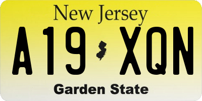 NJ license plate A19XQN