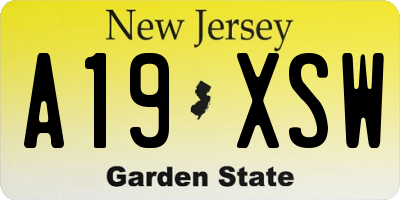 NJ license plate A19XSW