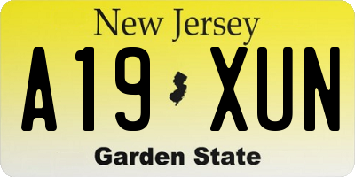 NJ license plate A19XUN
