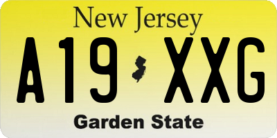 NJ license plate A19XXG