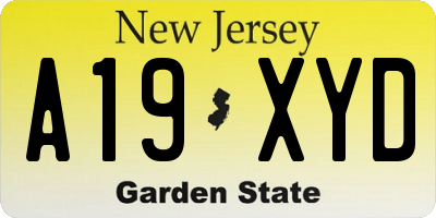 NJ license plate A19XYD