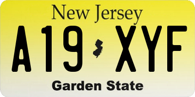 NJ license plate A19XYF