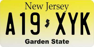 NJ license plate A19XYK