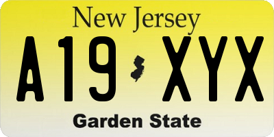 NJ license plate A19XYX