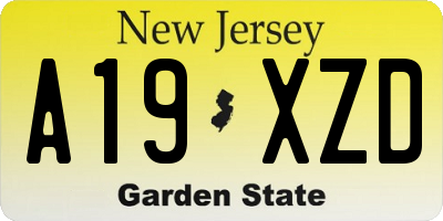 NJ license plate A19XZD