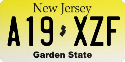 NJ license plate A19XZF