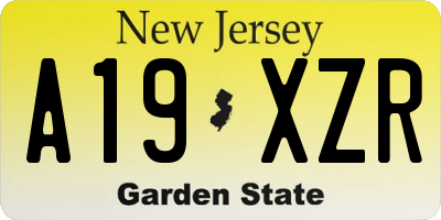 NJ license plate A19XZR