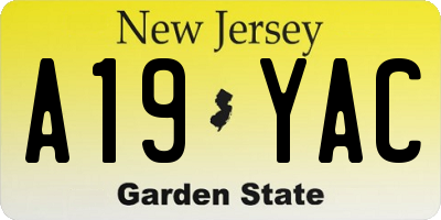 NJ license plate A19YAC