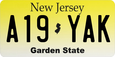 NJ license plate A19YAK
