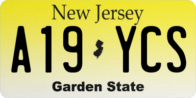 NJ license plate A19YCS