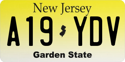 NJ license plate A19YDV
