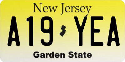 NJ license plate A19YEA