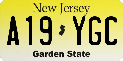 NJ license plate A19YGC
