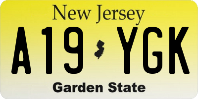 NJ license plate A19YGK
