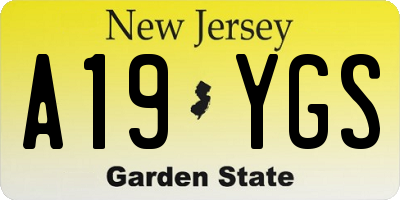 NJ license plate A19YGS