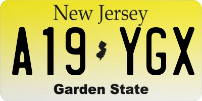 NJ license plate A19YGX