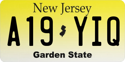 NJ license plate A19YIQ