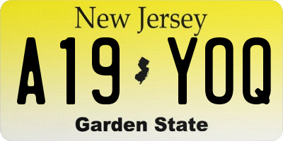 NJ license plate A19YOQ