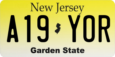 NJ license plate A19YOR