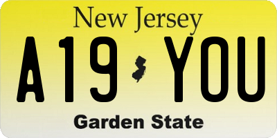 NJ license plate A19YOU